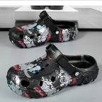 Men's printed platform sandals by Plush Fashion Hub, showing stylish footwear with bold patterns and chunky soles.