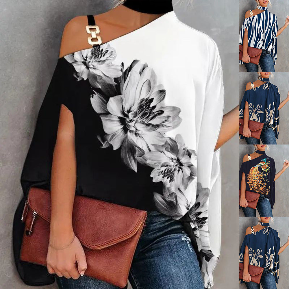 Women's V-neck printed off-shoulder vest top by FitiqueFit in various floral and abstract prints, casual wear for S to XXL sizes.