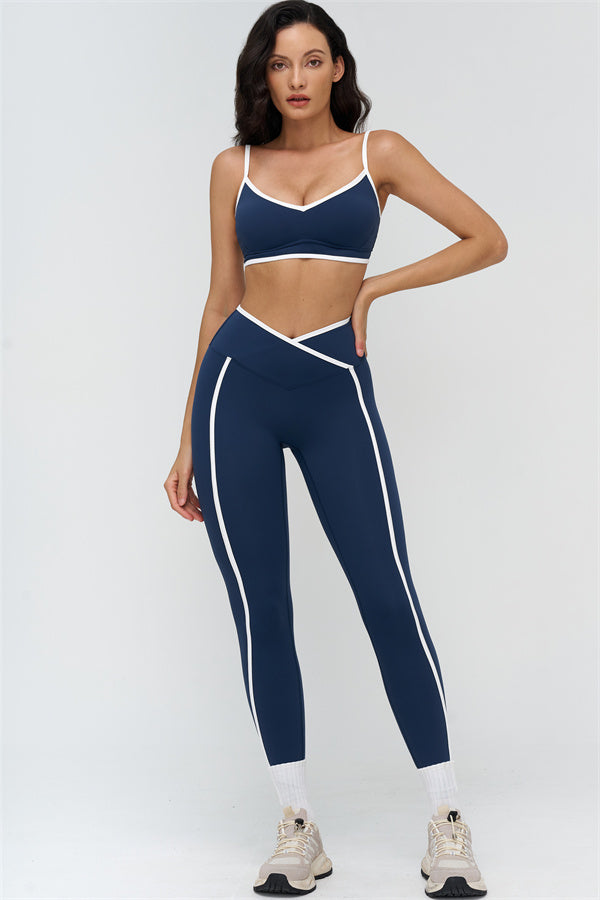 Fitglutes activewear sports bra and leggings 2-piece set with contrasting design, ideal for gym and workout sessions.