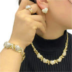 18K gold heart-shaped pendant necklace and matching earrings set from Plush Fashion Hub, women's jewelry gift set.