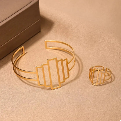 18K Gold-Plated Open Bracelet and Ring Jewelry Set - Plush Fashion Hub