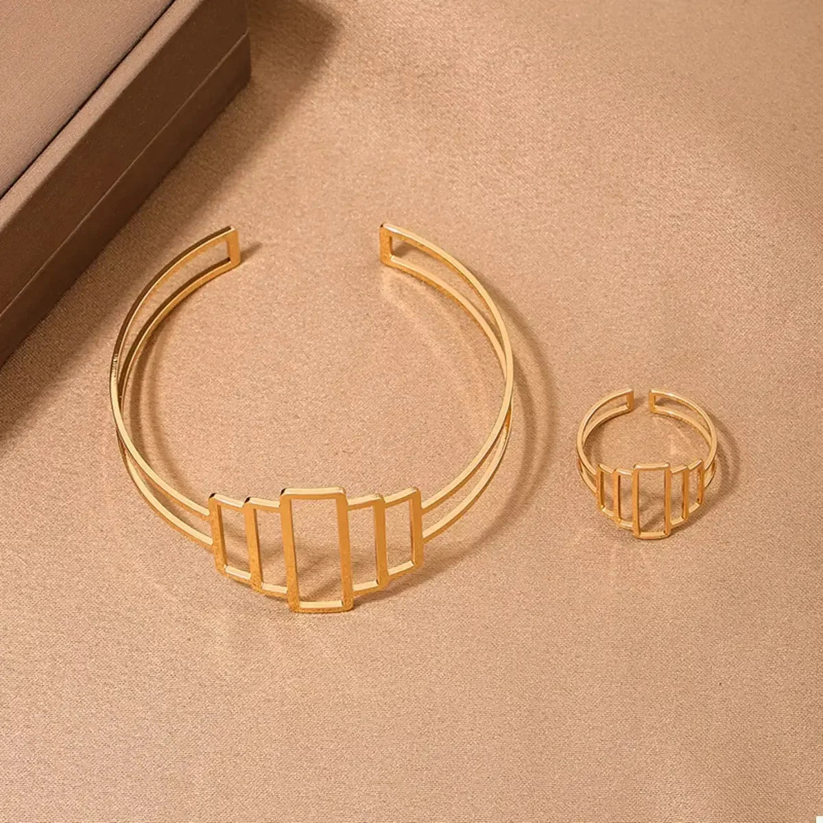 18K Gold-Plated Open Bracelet and Ring Jewelry Set - Plush Fashion Hub