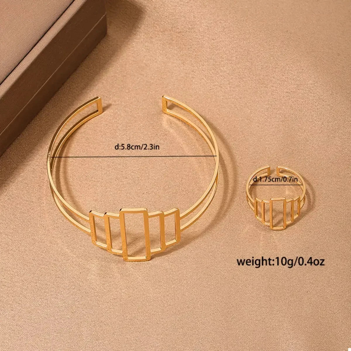 18K Gold-Plated Open Bracelet and Ring Jewelry Set - Plush Fashion Hub