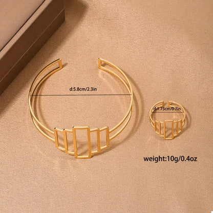 18K Gold-Plated Open Bracelet and Ring Jewelry Set - Plush Fashion Hub