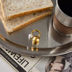 18K Gold-Plated Orb & Pearl Open Ring - Plush Fashion Hub