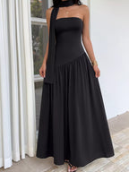 Maxi dress with slit and scarf detail from Trendsi, featuring a flowy design and elegant style perfect for casual or dressy occasions.