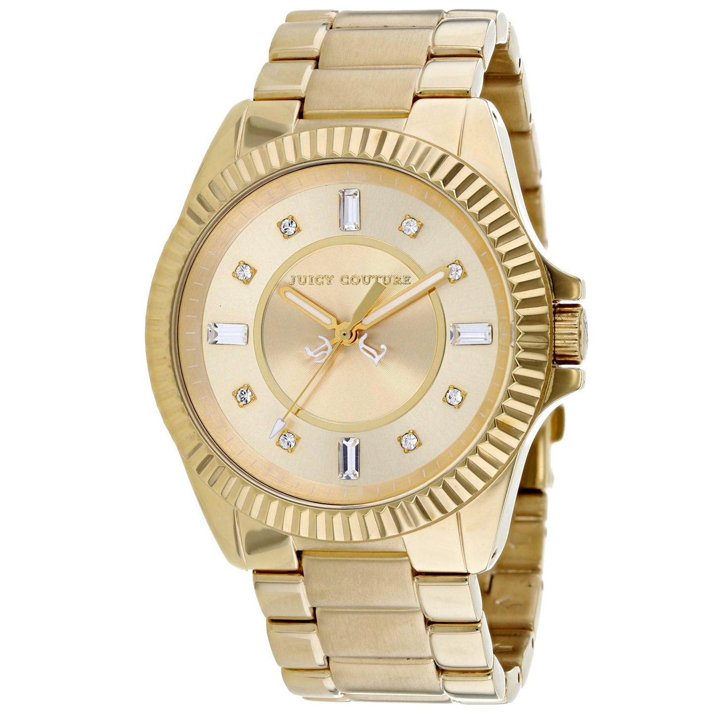 Juicy Couture Women's Stella watch with a sleek silver band and round face, showcasing elegant, modern jewelry design.