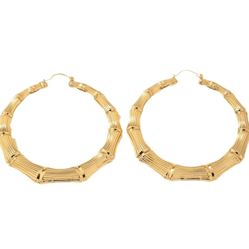 Stainless steel textured hoop earrings with a polished finish, stylish jewelry accessory in natural light.