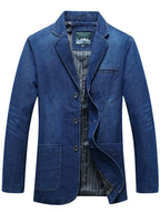 Men's plus size denim blazer with long sleeves and button-up front, stylish Trendsi men's fashion blazer.