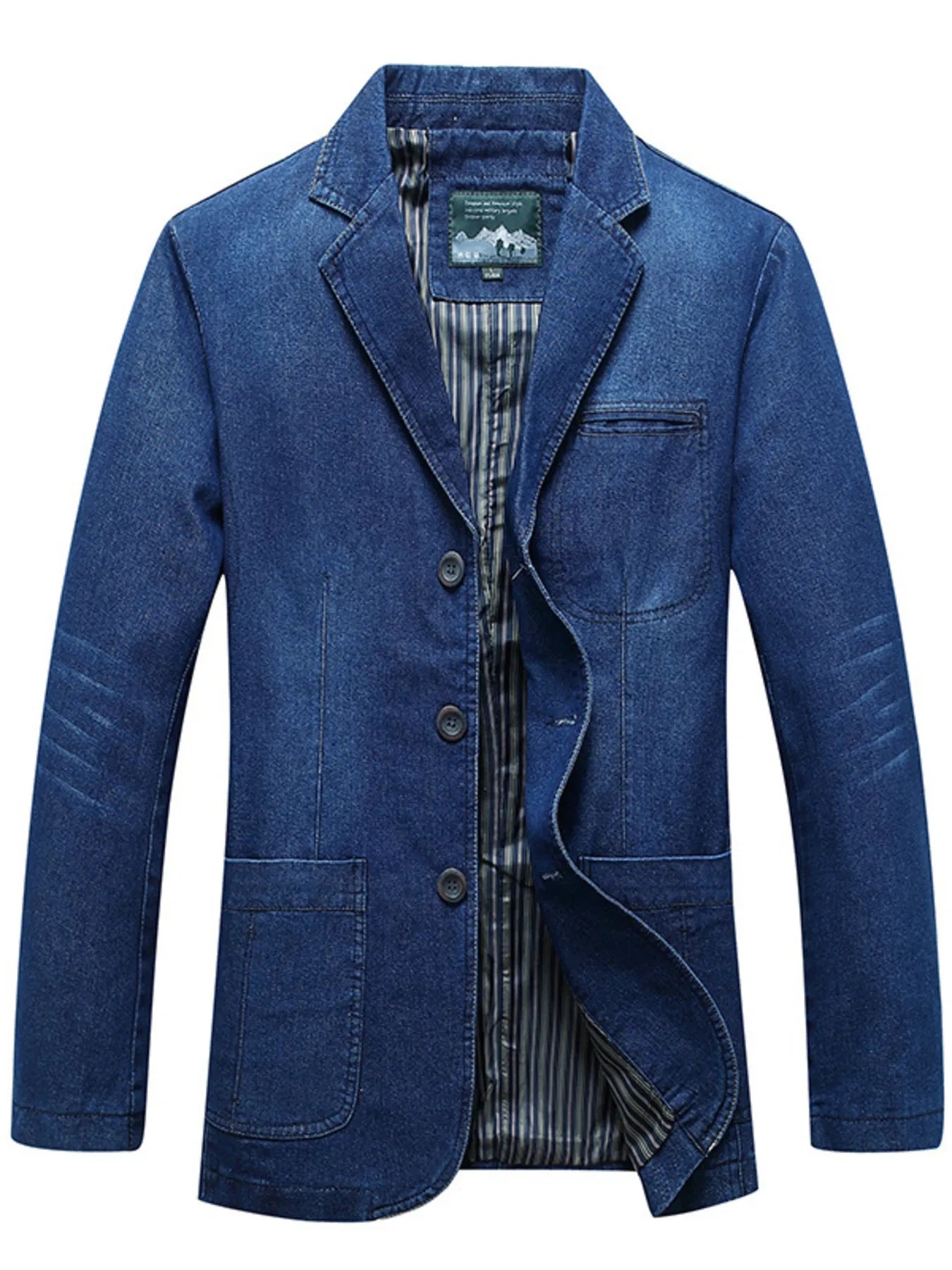 Men's plus size denim blazer by Plush Fashion Hub, long sleeve design with classic blue denim fabric.