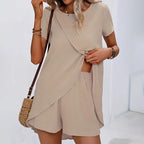 Women's casual summer lounge set by Plush Fashion Hub, featuring a relaxed 2-piece outfit in lightweight fabric.