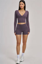 Fitglutes Activewear long sleeve crop top from The Swoon collection, shown in a close-up of the stylish, fitted gymwear for women.