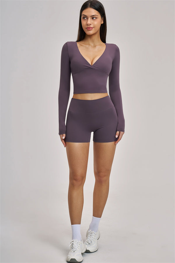 Fitglutes Activewear long sleeve crop top from The Swoon collection, shown in a close-up of the stylish, fitted gymwear for women.