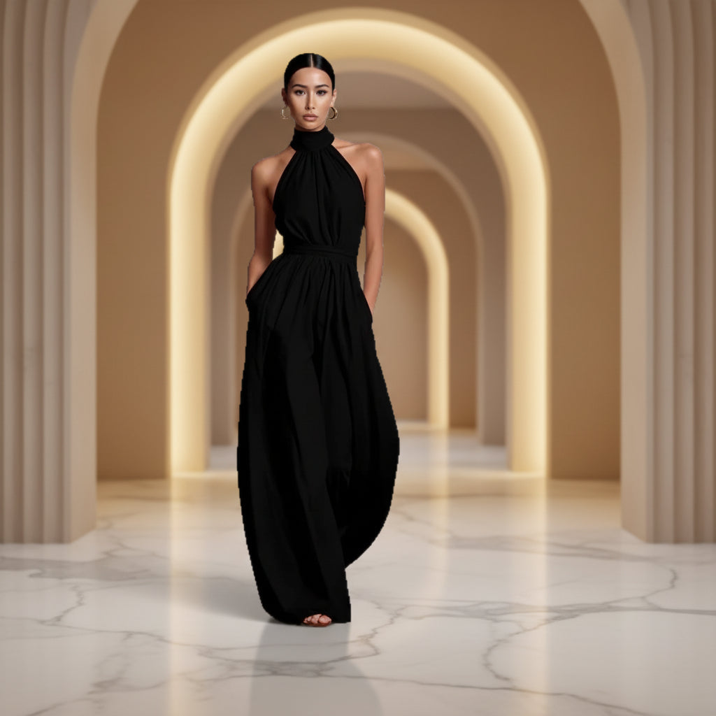 Women's belted pleated jumpsuit by Plush Fashion Hub featuring high-waist, sleeveless design and casual cinched waist.