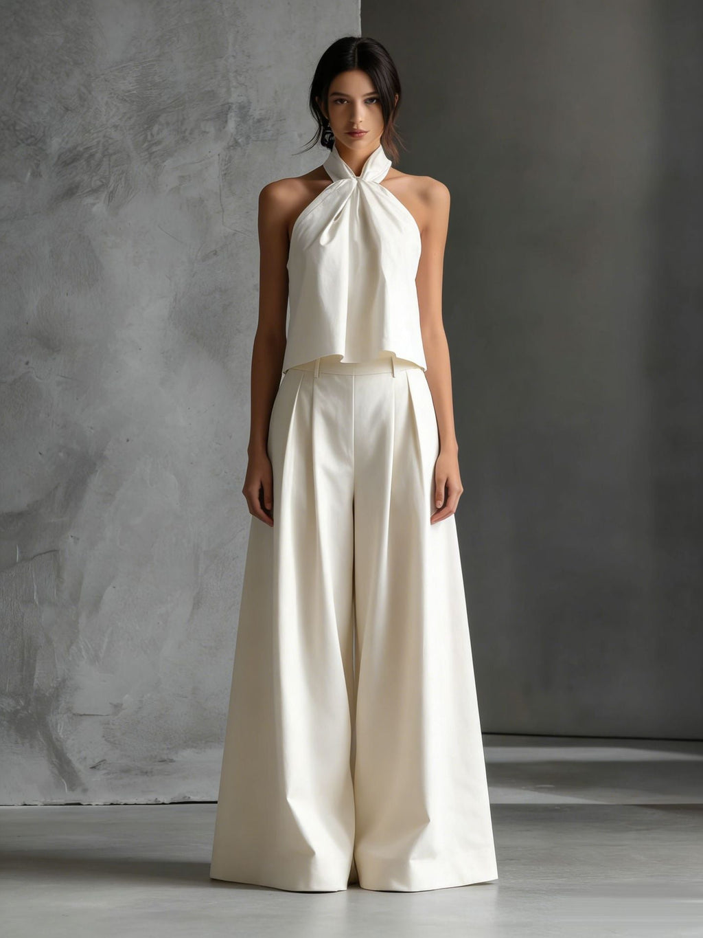 Women's loose sleeveless top and high-waist wide-leg pants set in four colors, casualwear by Plush Fashion Hub.