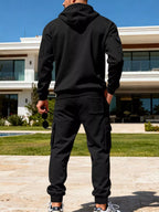 Men's plus size full zip hoodie and cargo pants set by Shopimist, featuring a comfortable half-zip hoodie and versatile cargo pants.