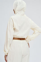 Fitglutes Activewear UV protection crop hoodie from The Svelte series, featuring a fitted style and breathable fabric.