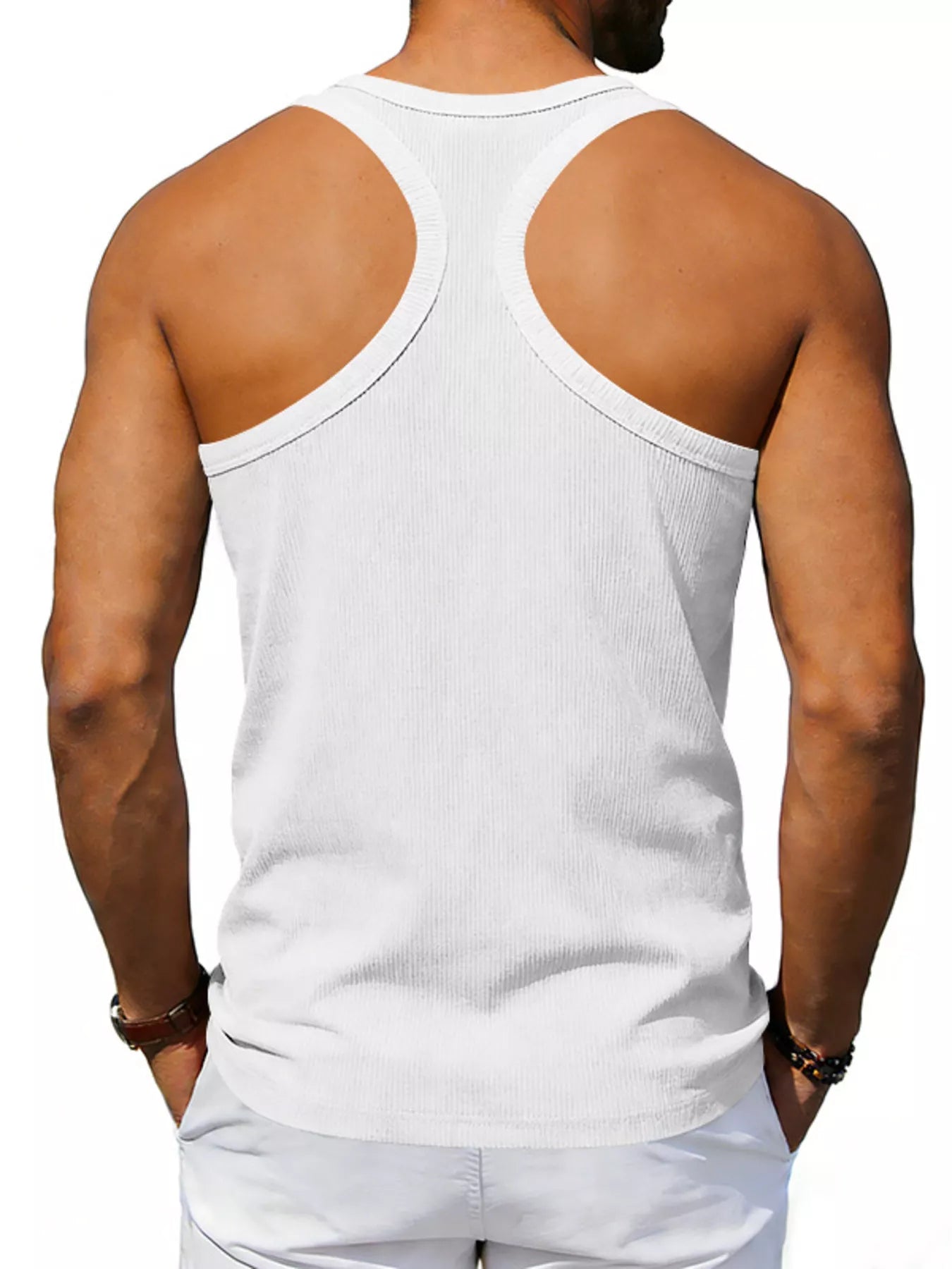 Plus size men’s round neck tank top by Plush Fashion Hub, showing a casual sleeveless full-size tank top in black fabric.
