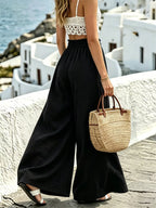 Wide leg drawstring pants from Shopimist featuring a relaxed fit and casual style, shown in a neutral fabric and color.