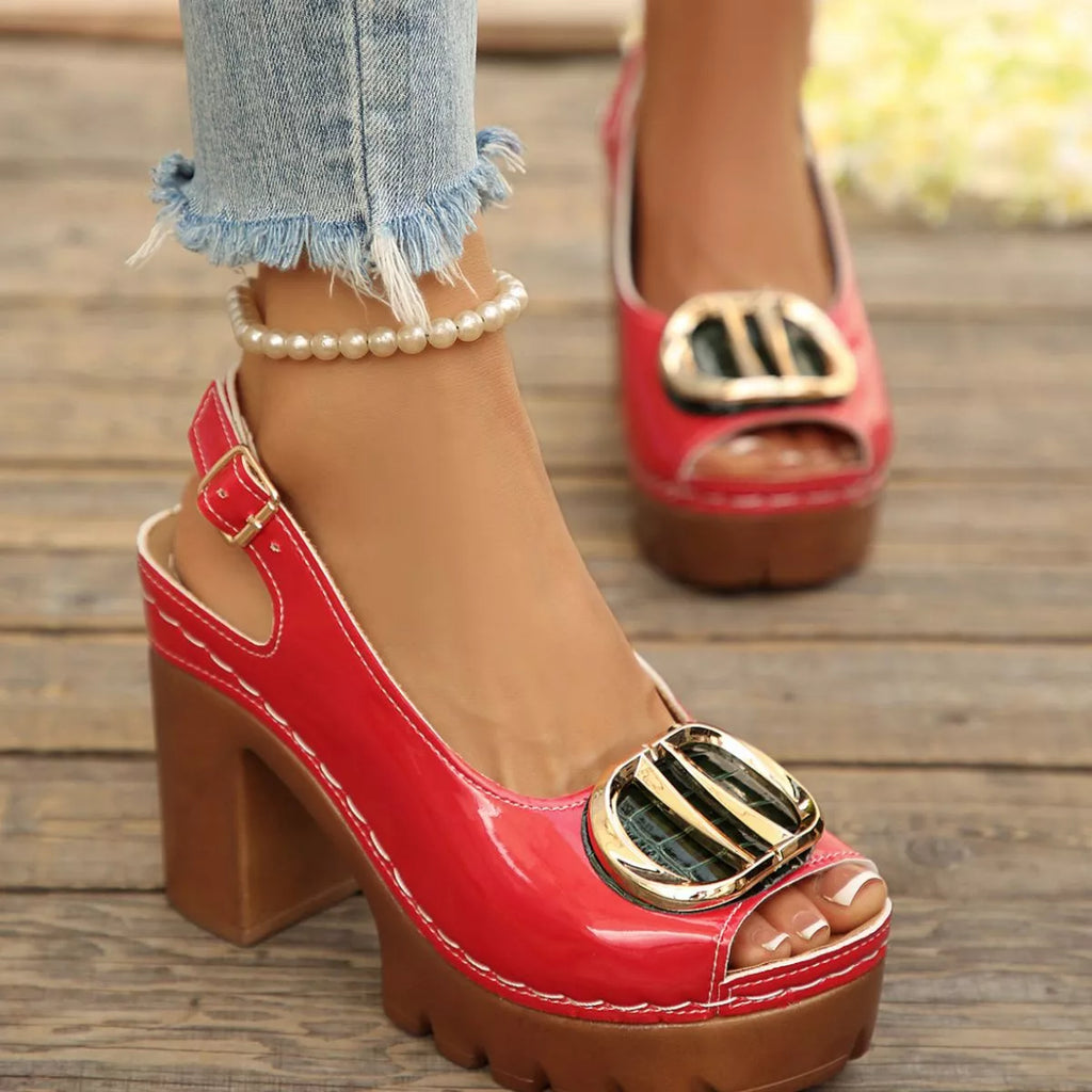 Shopimist peep toe block heel sandals with open toe design and chunky heel, perfect for stylish summer footwear.