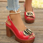 Shopimist peep toe block heel sandals with open toe design and chunky heel, perfect for stylish summer footwear.