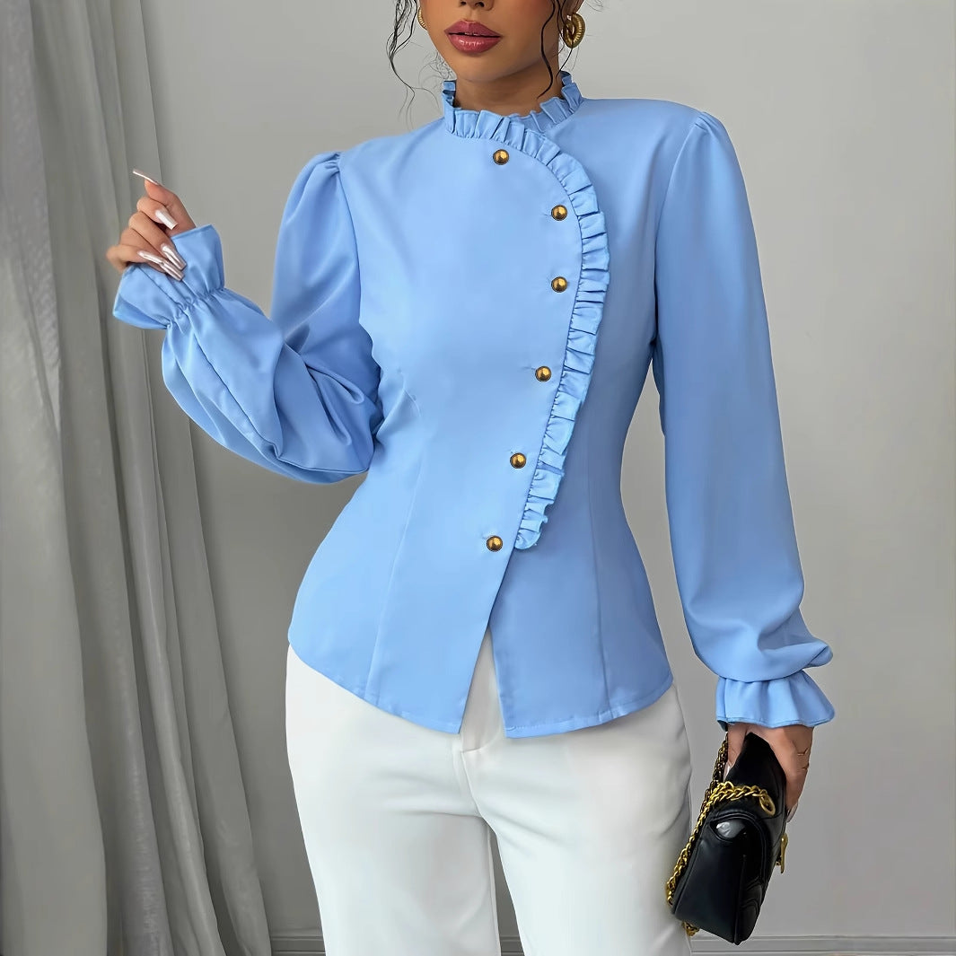 Elegant pleated long sleeve women's blouse by eprolo, featuring a stylish design and comfortable fit.