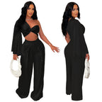 Asymmetrical Pleated One-Shoulder Top & Trouser Set