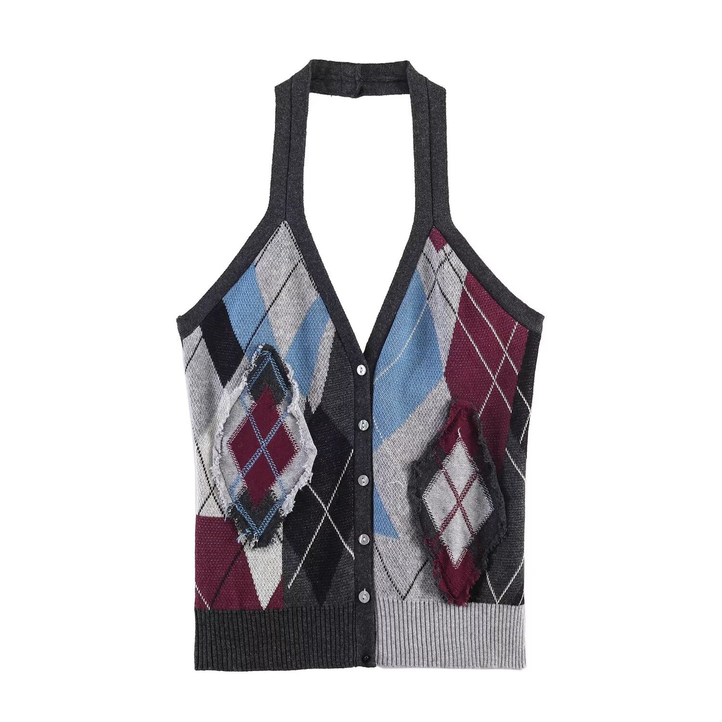 Diamond pattern V-neck women's tank top by Plush Fashion Hub, showing a stylish sleeveless top with geometric diamond details.