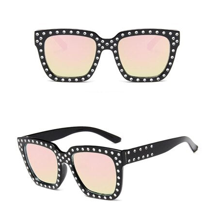 Women’s crystal-decorated sunglasses by FitiqueFit, stylish eyewear with clear crystal accents and trendy frame design.