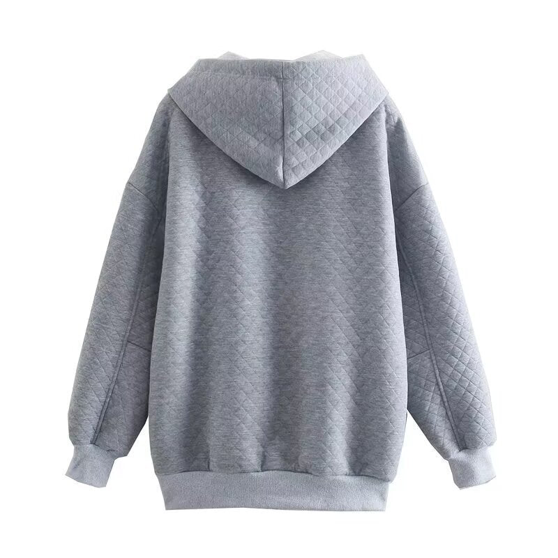 Women’s diamond grid loose casual hoodie by Plush Fashion Hub featuring a relaxed fit and stylish design in soft fabric.