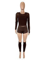 Solid Color Mesh 4-Piece Set Vest Long Sleeve Sheer Outfit Women's Set