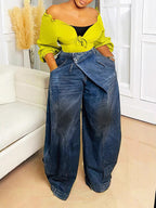 Retro Distressed Washed Reversed Waist Women's Jeans