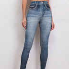 Retro denim-look butt-lifting yoga leggings by Plush Fashion Hub, high-elastic fitness pants with a stylish denim design.