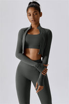 Fitglutes Activewear Eloise Jacket, sports bra, and leggings matching set for workout and gym activities.