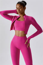 Fitglutes Activewear Eloise Jacket Sports Bra Leggings 3-piece matching set, featuring a jacket, sports bra, and leggings in coordinating colors.