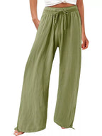 Plus size wide leg pants with drawstring waist from Shopimist, featuring a relaxed fit and full-length design.
