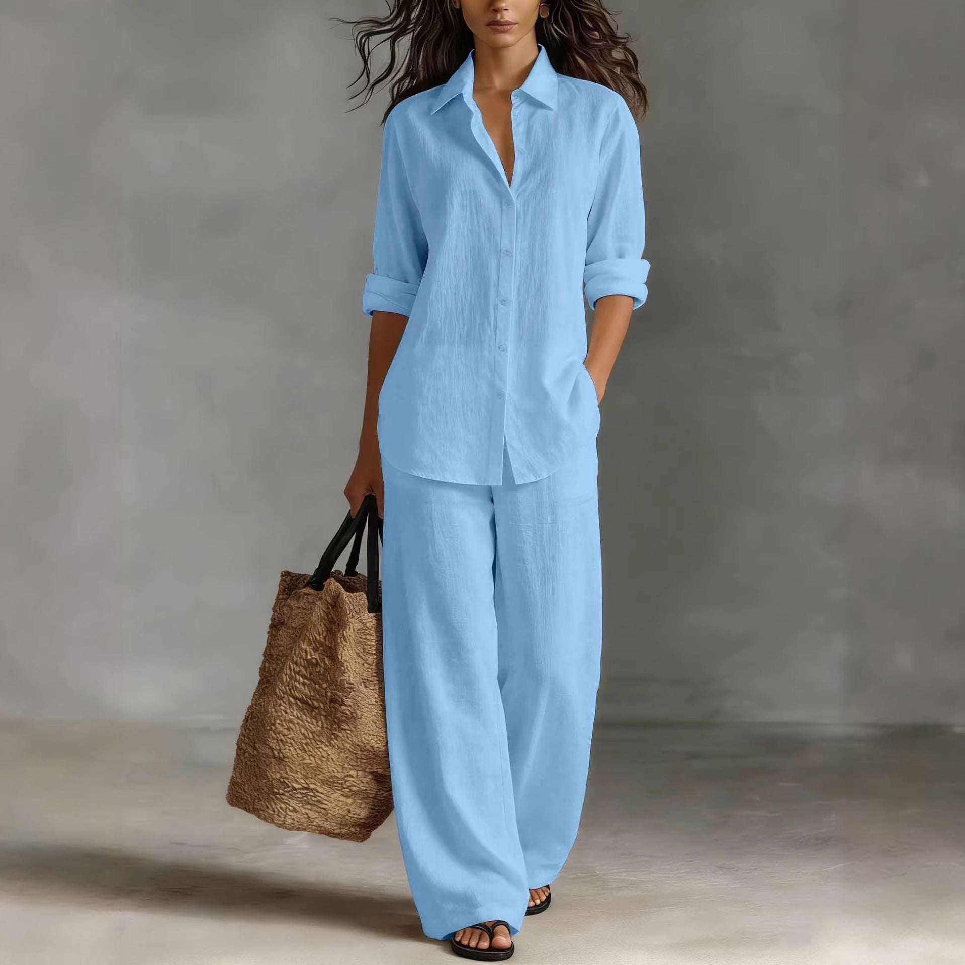 Women's bohemian cotton-blend top and pants set by FitiqueFit, casual resort lounge co-ord, lightweight and stylish for relaxed wear.