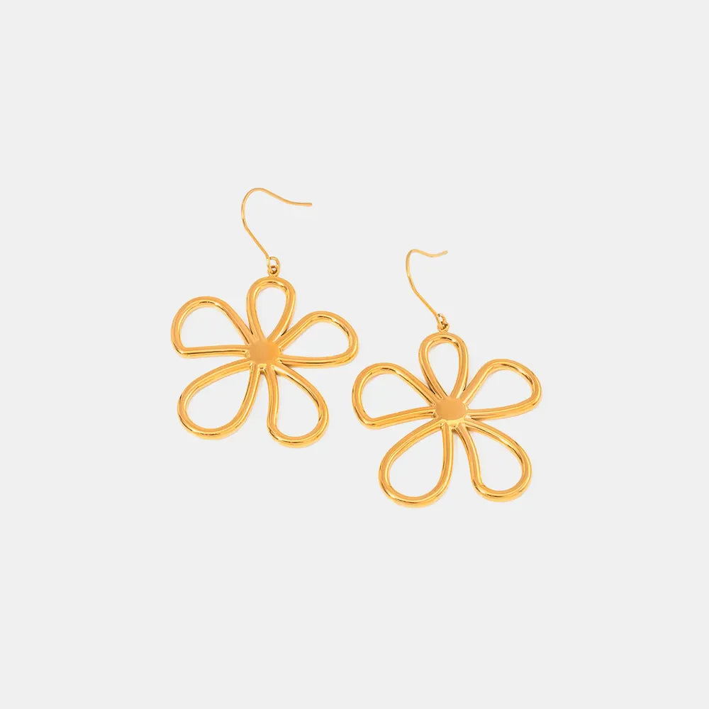 Gold-plated flower earrings with intricate petal design, stylish jewelry by Plush Fashion Hub, perfect for elegant accessories.