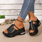 Open toe platform sandals by Plush Fashion Hub featuring chunky heels and stylish design on a neutral background.