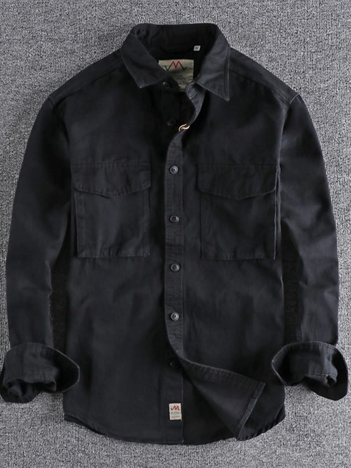 Men's plus size button-up shirt with chest pockets by Trendsi, shown in a casual fit with collar and long sleeves.