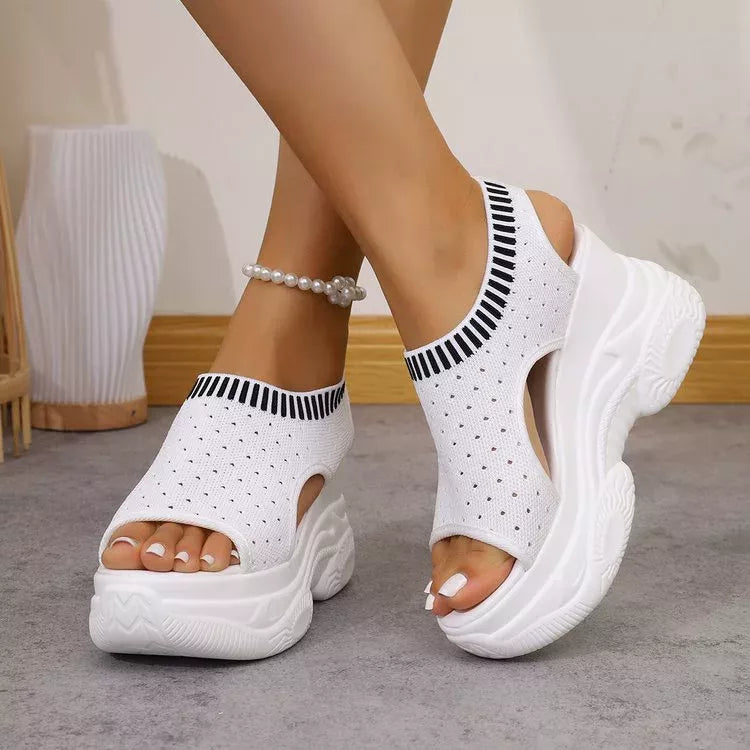 Women's breathable mesh platform wedge sandals by Plush Fashion Hub with lightweight summer heels and open-toe design