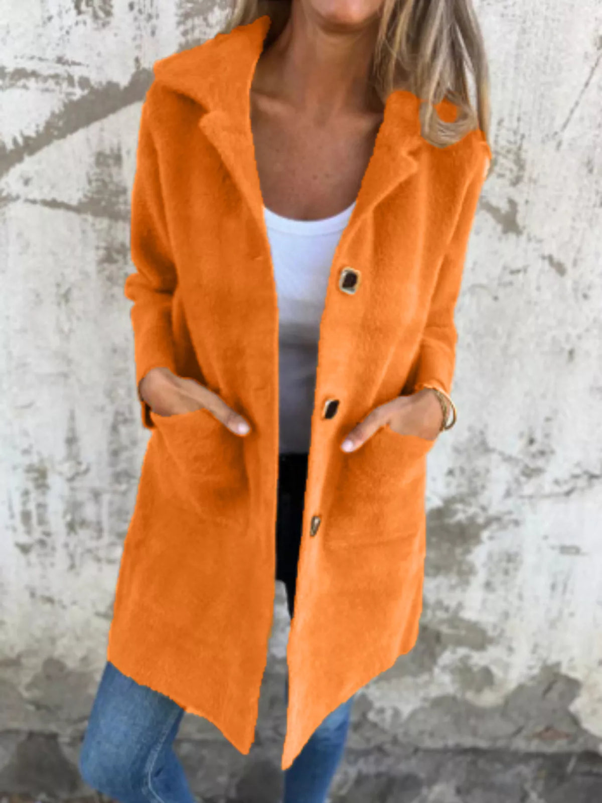 Plus size longline coat with button-down long sleeve design from Simply Love, shown in a full size longline coat style.