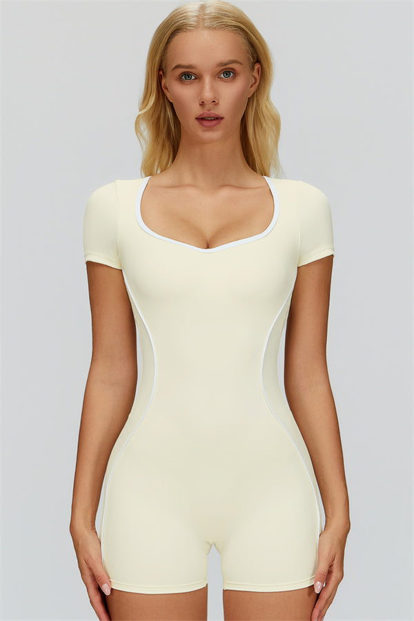 The Whisper Romper by Fitglutes Activewear, a fitted workout romper with a sleek design and supportive fabric for activewear.