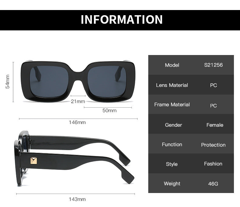Retro square large frame sunglasses by FitiqueFit with bold black frames and tinted lenses, fashionable eyewear for stylish sun protection.