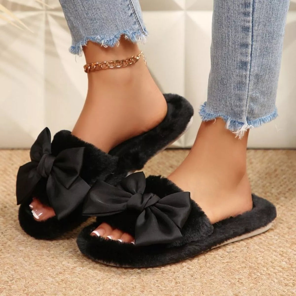 Shopimist bow open toe flats slippers with stylish design, featuring a bow detail and comfortable slip-on style.