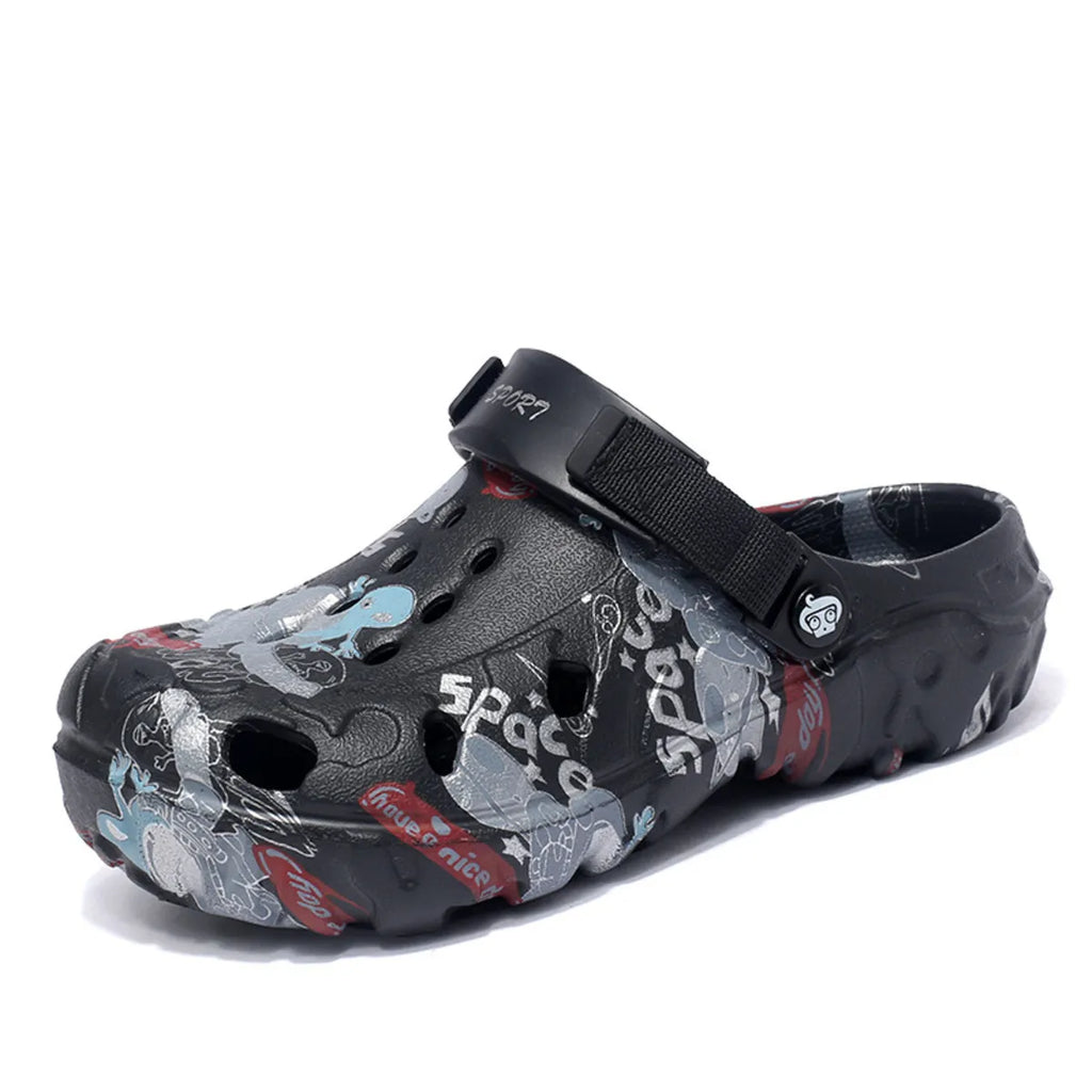 Men's printed platform sandals by Plush Fashion Hub featuring bold patterns and comfortable footwear design.