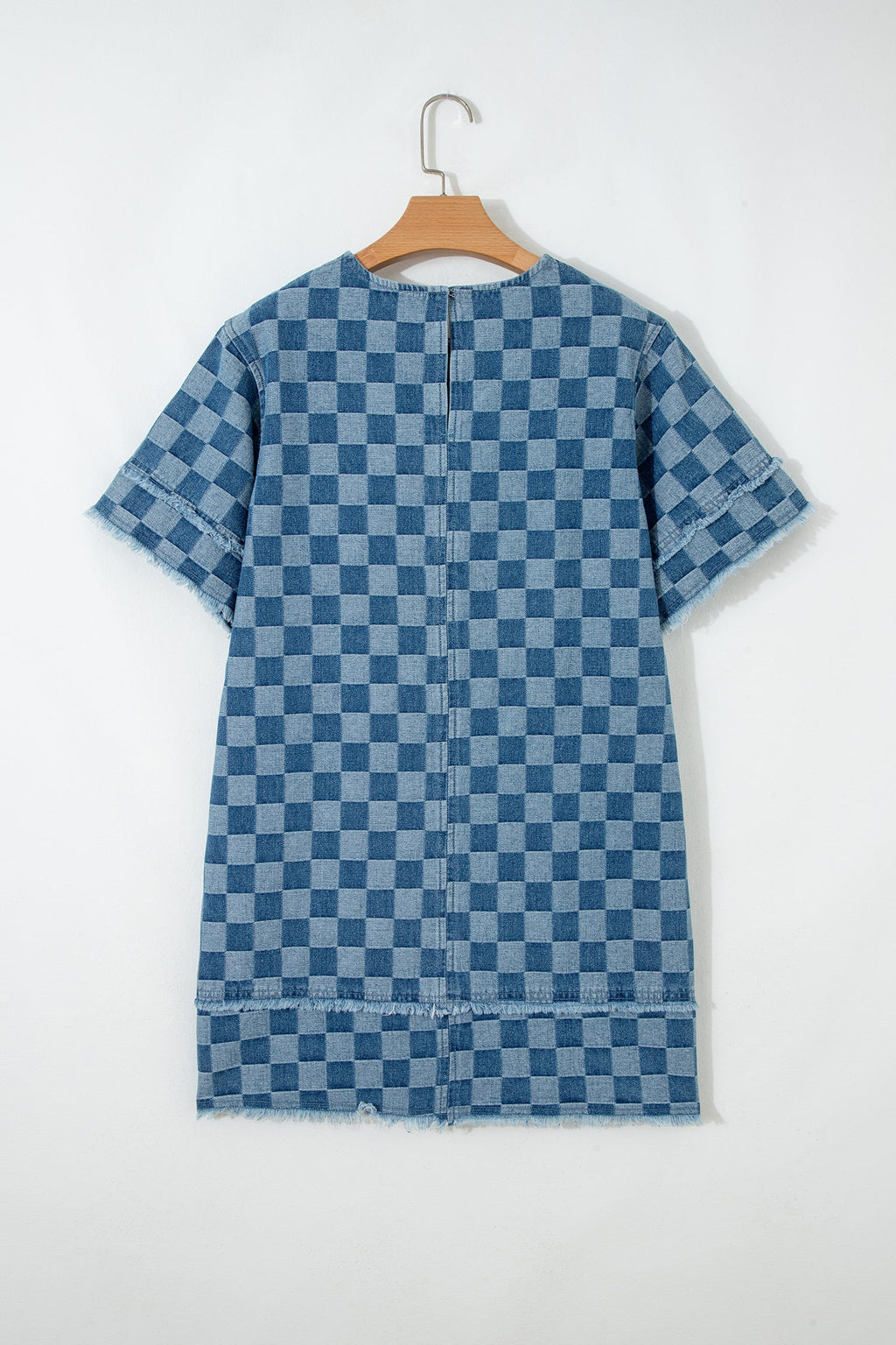 Threaded Pear Jessie Hem Checkered Mini Dress shown on a model, featuring a stylish mini length and checkered pattern.
