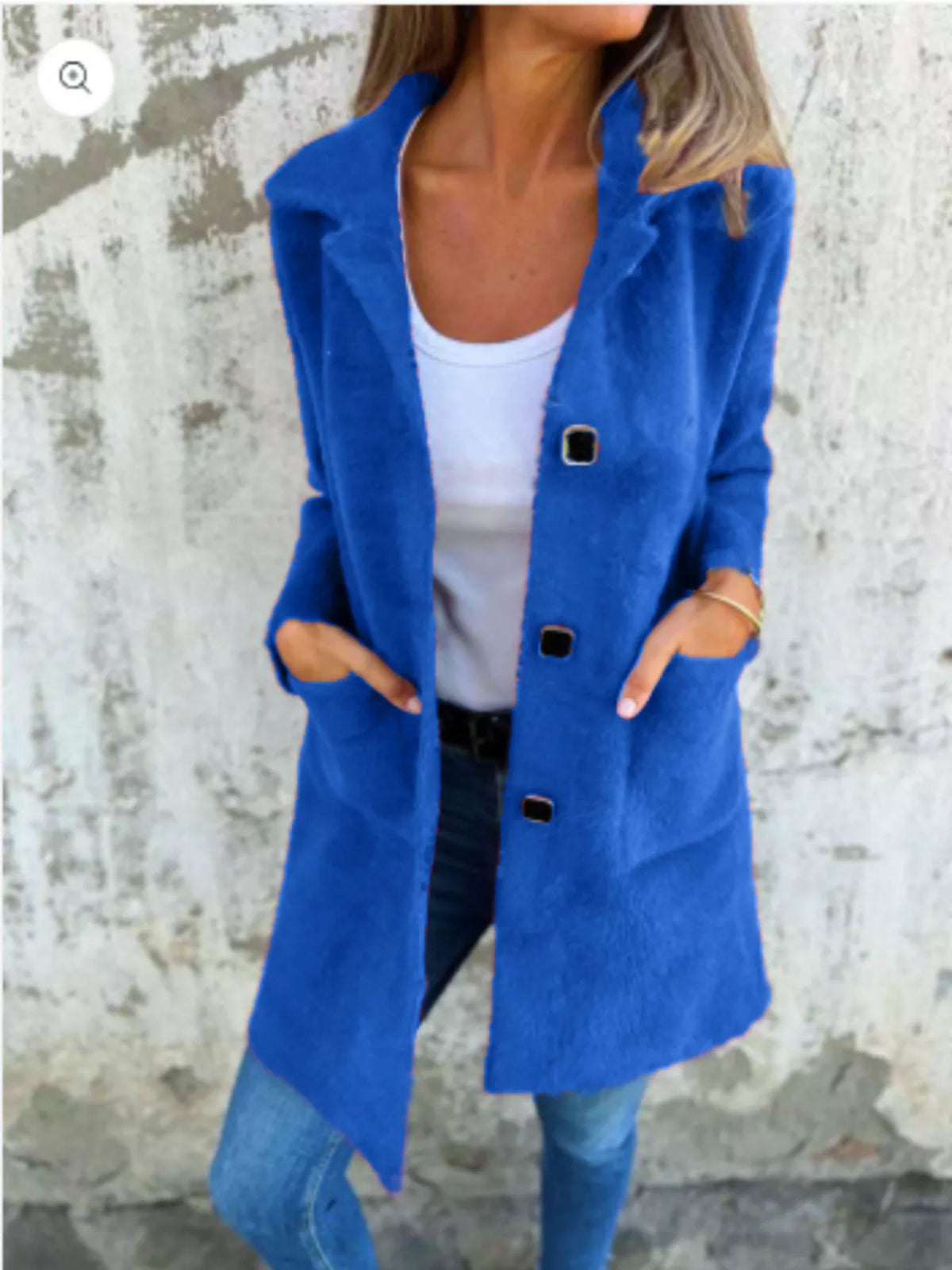 Plus size longline coat with button-down long sleeves from Simply Love, styled as a full size button-down long sleeve coat.