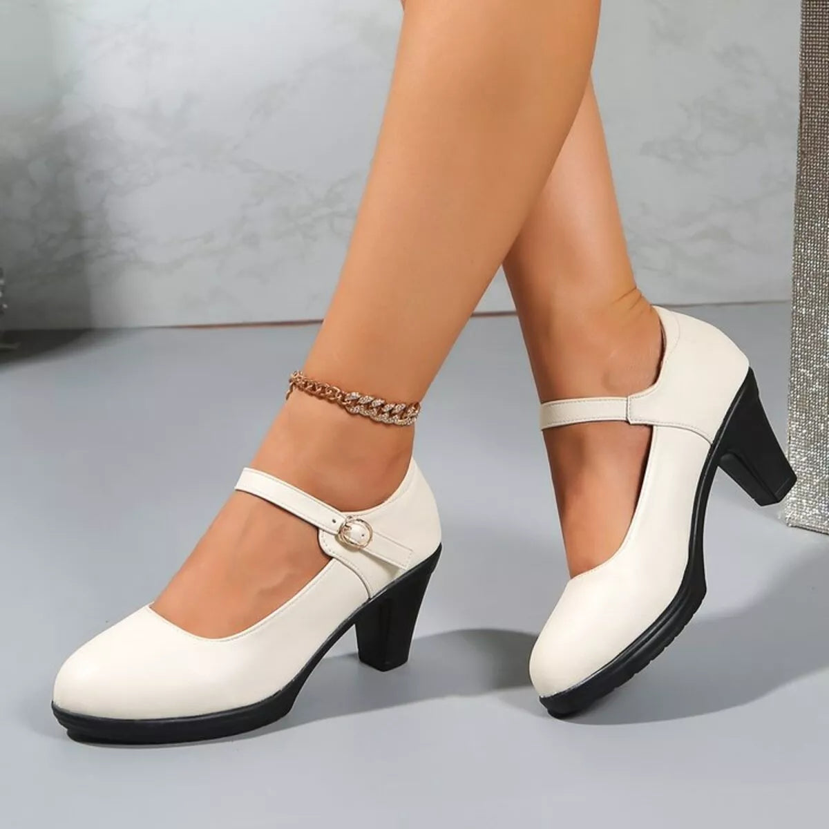 Trendsi buckle block heels pumps featuring a stylish design, pointed toe, and sturdy block heel, perfect for elegant footwear.