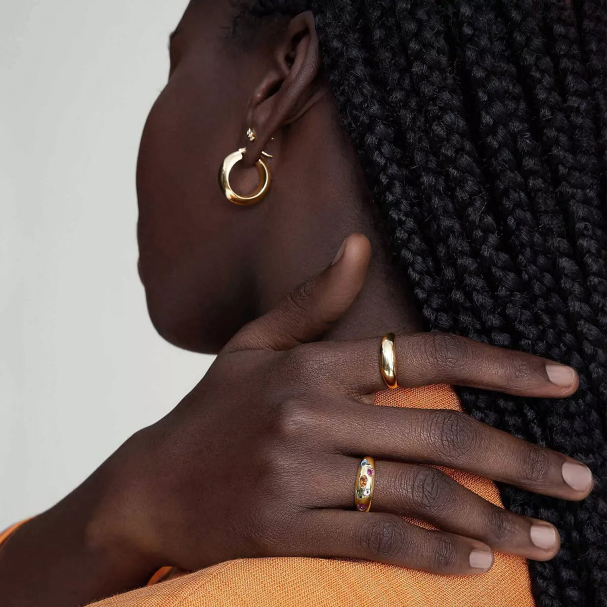 Colorful zircon ring with 18K gold-plated finish, featuring vibrant gemstones and a sleek band design.